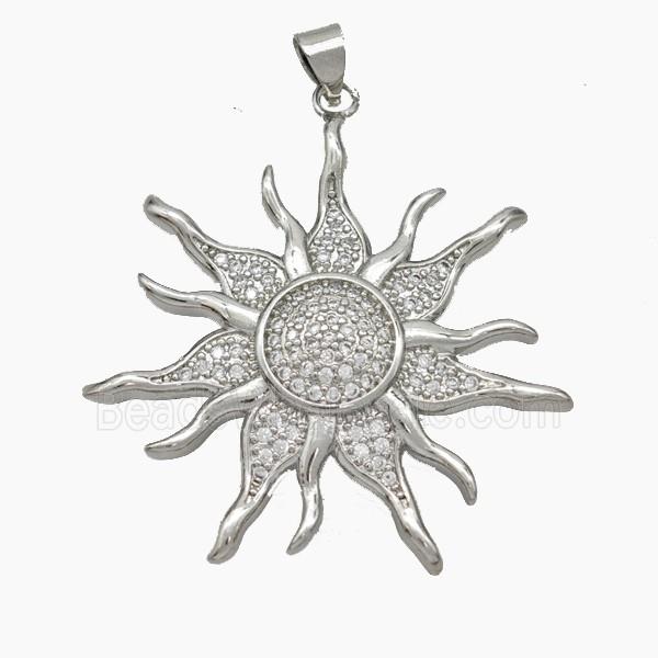 Copper Sun Pendant Micropave Zirconia Platinum Plated