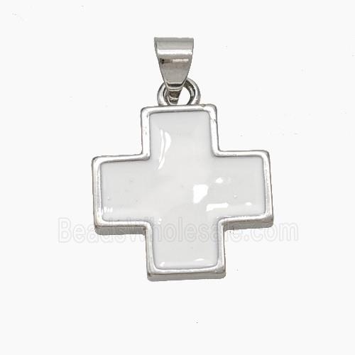 Copper Cross Pendant White Enamel Platinum Plated
