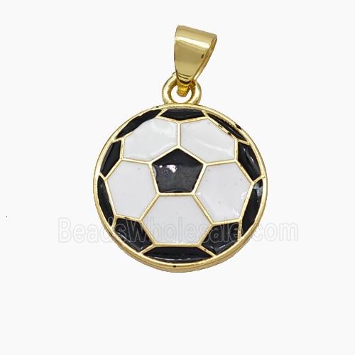 Copper Football Pendant White Black Enamel Sports Flat Gold Plated