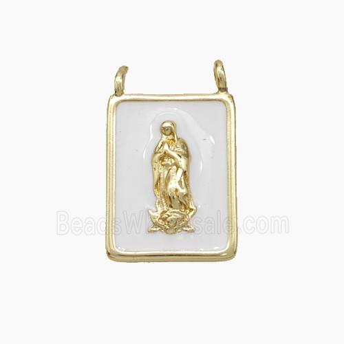 Jesus Charms Copper Rectangle Pendant White Enamel 2loops Gold Plated