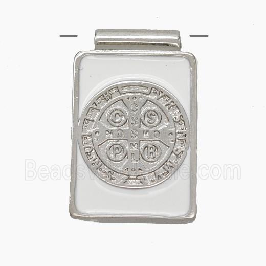 Copper Religious Medal Pendant CSPB Rectangle White Enamel Platinum Plated
