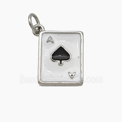ACE of Spade Playing Card Copper Pendant White Black Enamel Platinum Plated