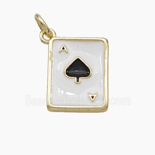 ACE of Spade Playing Card Copper Pendant White Black Enamel Gold Plated