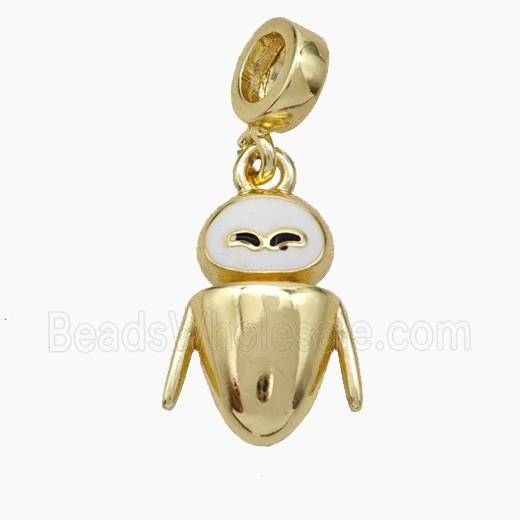 Copper Cockroach Pendant White Enamel Gold Plated