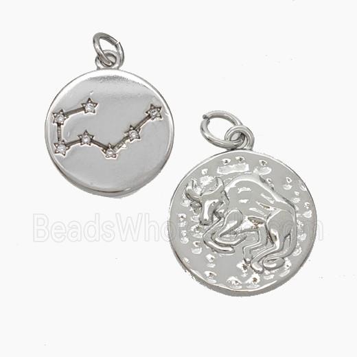 Copper Circle Pendant Pave Zirconia Zodiac Taurus Platinum Plated