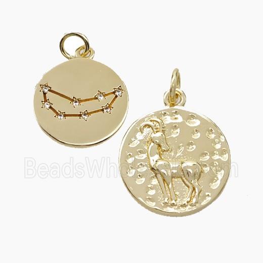 Copper Circle Pendant Pave Zirconia Zodiac Aries Gold Plated