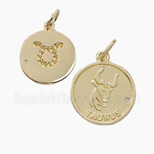 Zodiac Taurus Copper Circle Pendant Pave Zirconia Gold Plated