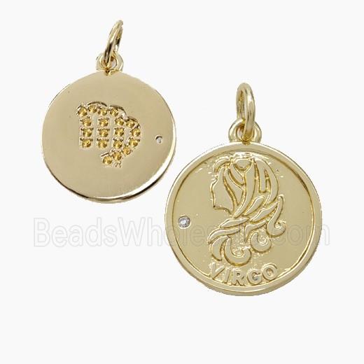 Zodiac Virgo Copper Circle Pendant Pave Zirconia Gold Plated