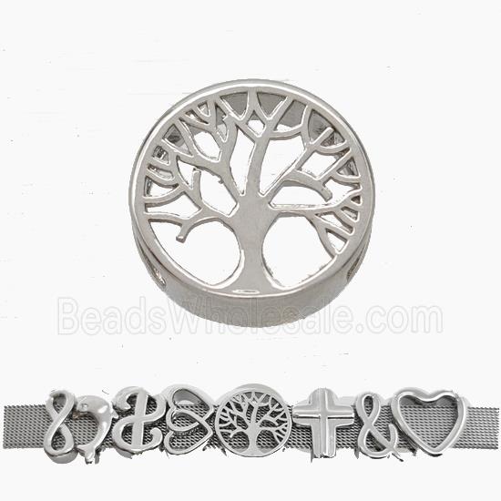 Copper Watchband Beads Tree Of Life Flat Hole Platinum Plated