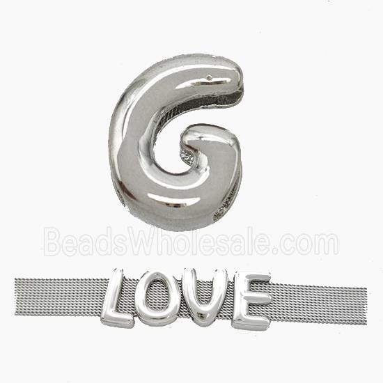 Copper Watchband Beads Letter-G Flat Hole Platinum Plated