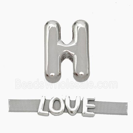 Copper Watchband Beads Letter-H Flat Hole Platinum Plated