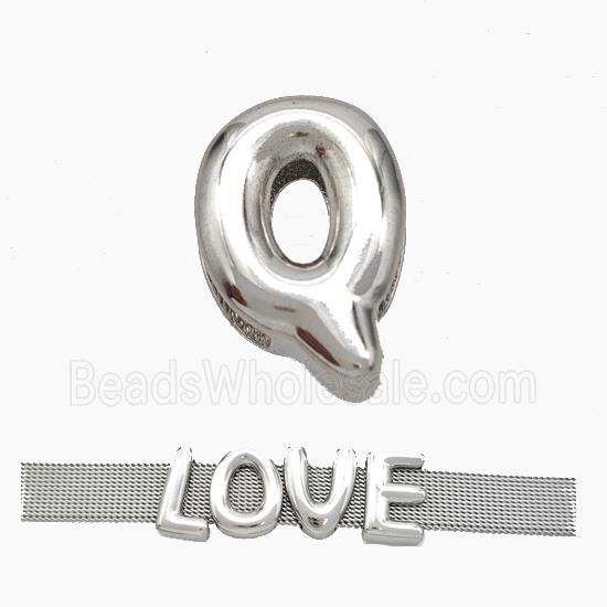 Copper Watchband Beads Letter-Q Flat Hole Platinum Plated
