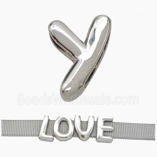 Copper Watchband Beads Letter-Y Flat Hole Platinum Plated