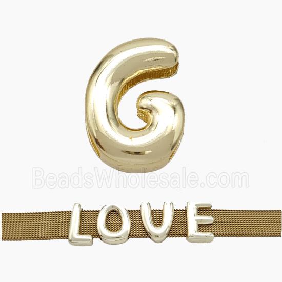 Copper Watchband Beads Letter-G Flat Hole Gold Plated