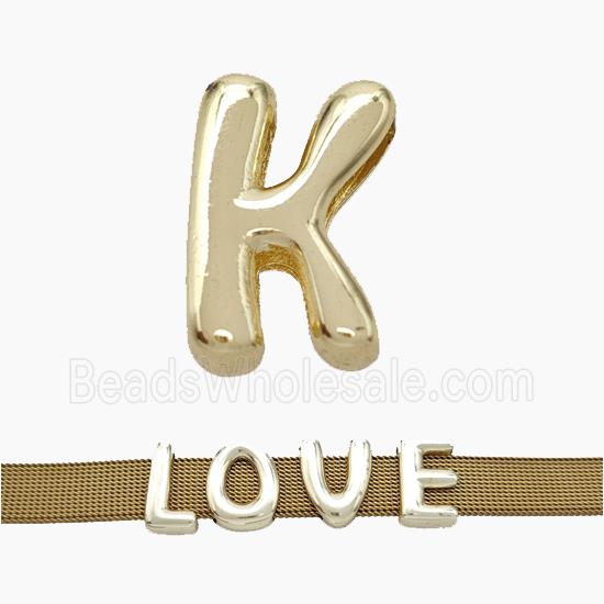 Copper Watchband Beads Letter-K Flat Hole Gold Plated