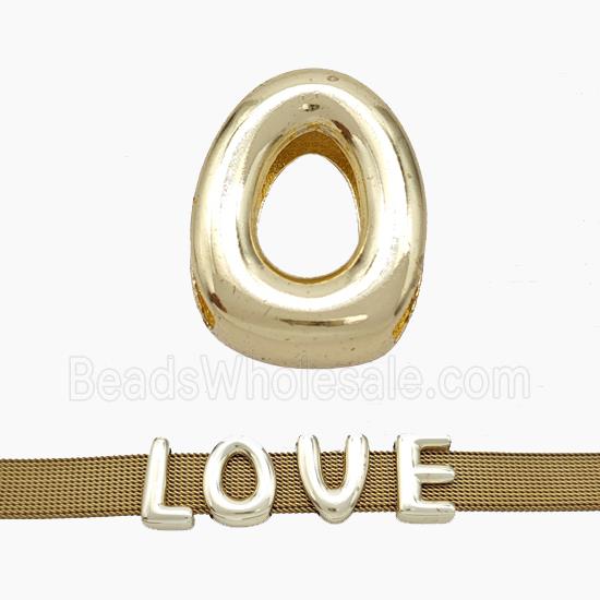 Copper Watchband Beads Letter-O Flat Hole Gold Plated