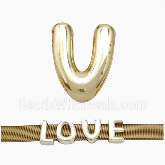Copper Watchband Beads Letter-V Flat Hole Gold Plated