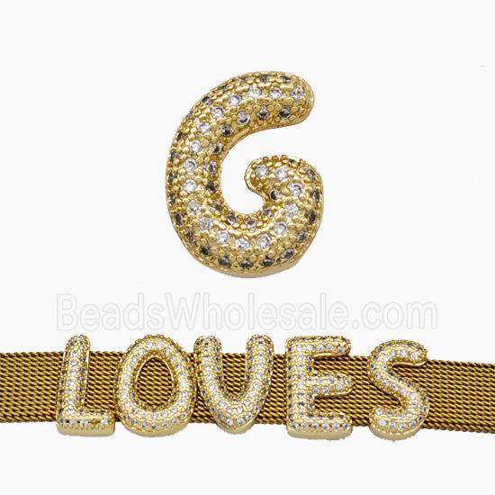 Copper Watchband Beads Pave Zirconia Letter-G Flat Hole Gold Plated