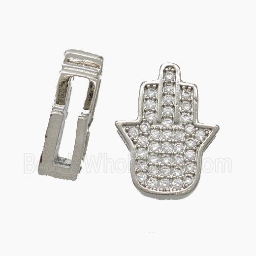 Copper Watchband Beads Pave Zirconia Hamsahand Flat Hole Platinum Plated