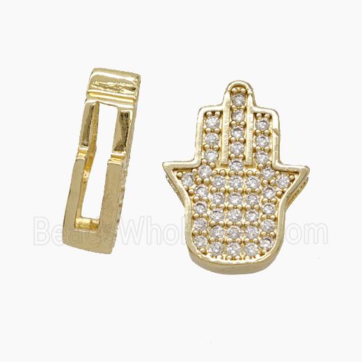 Copper Watchband Beads Pave Zirconia Hamsahand Flat Hole Gold Plated