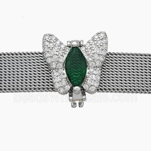 Copper Watchband Beads Pave Zirconia Butterfly Flat Hole Platinum Plated