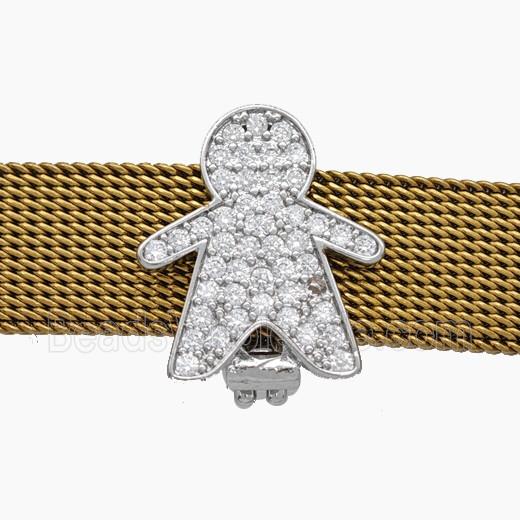 Copper Watchband Beads Pave Zirconia Kids Boy Flat Hole Platinum Plated