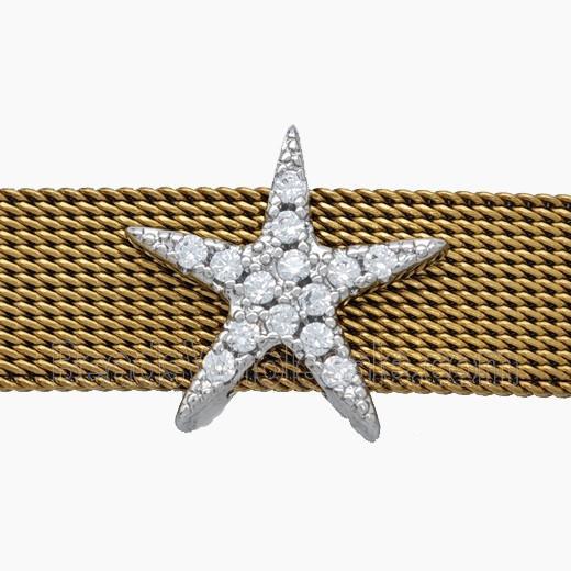 Copper Watchband Beads Pave Zirconia Star Flat Hole Platinum Plated