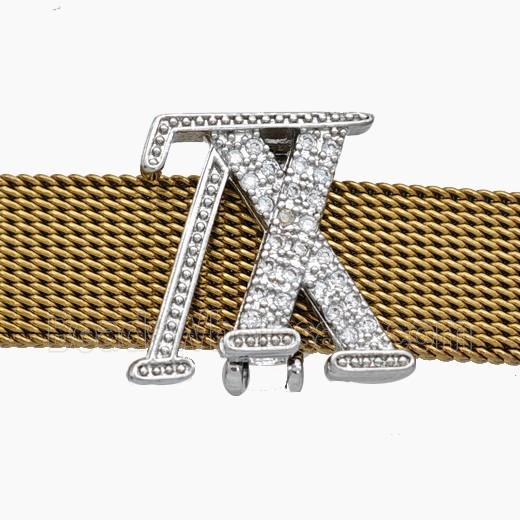 Copper Watchband Beads Pave Zirconia TX Flat Hole Platinum Plated