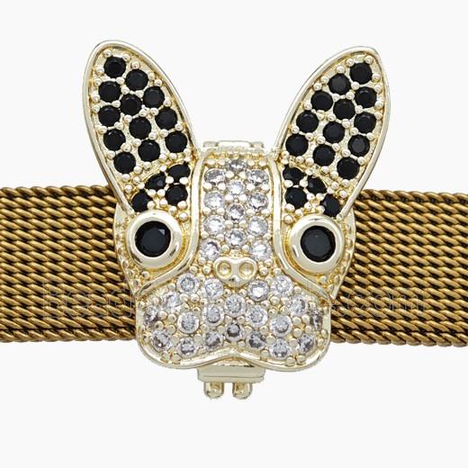 Copper Watchband Beads Pave Zirconia Rabbit Flat Hole Gold Plated