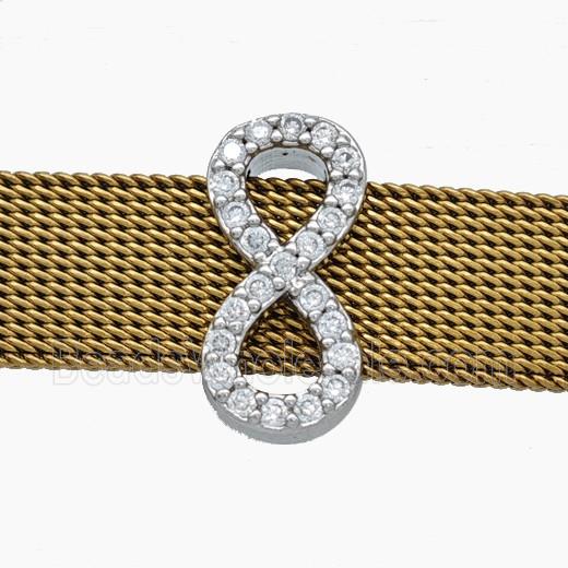 Copper Watchband Beads Pave Zirconia Number-8 Flat Hole Platinum Plated