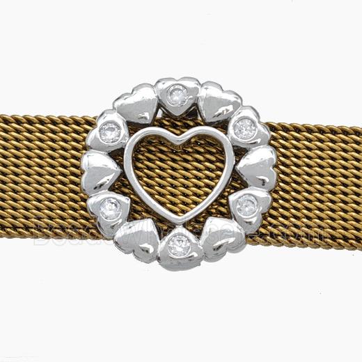 Copper Watchband Beads Heart Flat Hole Platinum Plated