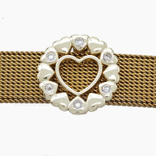 Copper Watchband Beads Heart Flat Hole Gold Plated