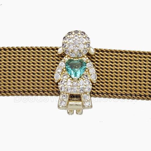 Copper Watchband Beads Pave Zirconia Kids Girl Flat Hole Gold Plated