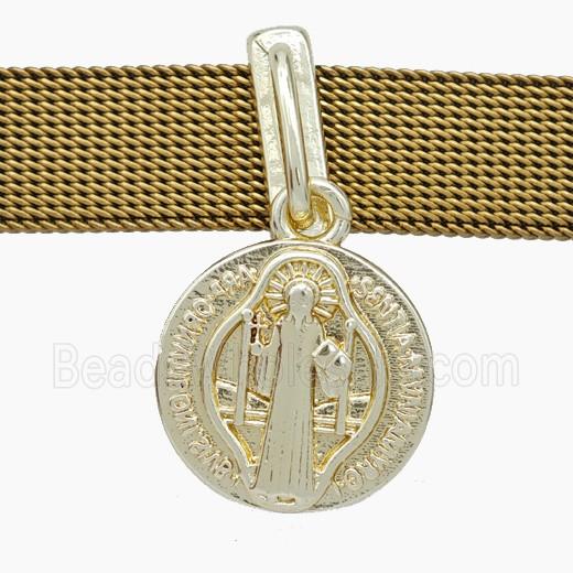 Copper Watchband Beads Jesus Flat Hole Gold Plated