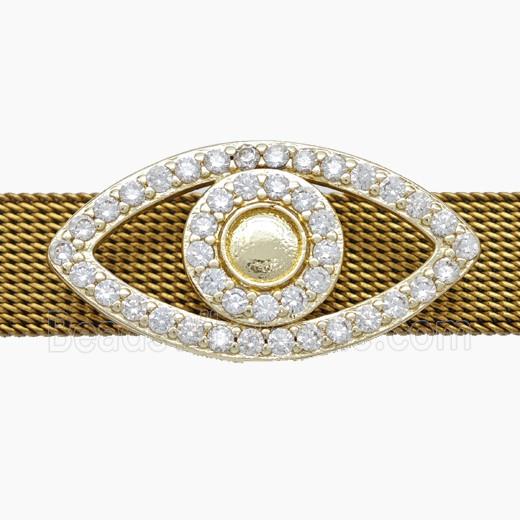 Copper Watchband Beads Pave Zirconia Eye Flat Hole Gold Plated