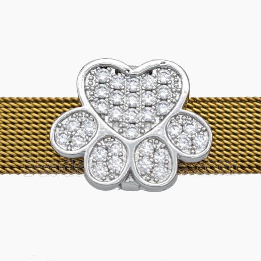 Copper Watchband Beads Pave Zirconia Paws Flat Hole Platinum Plated