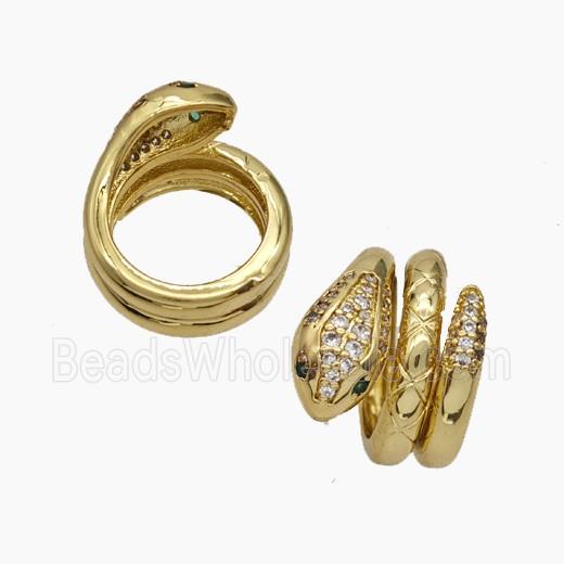 Copper Snake Pendant Pave Zirconia Nohole Gold Plated