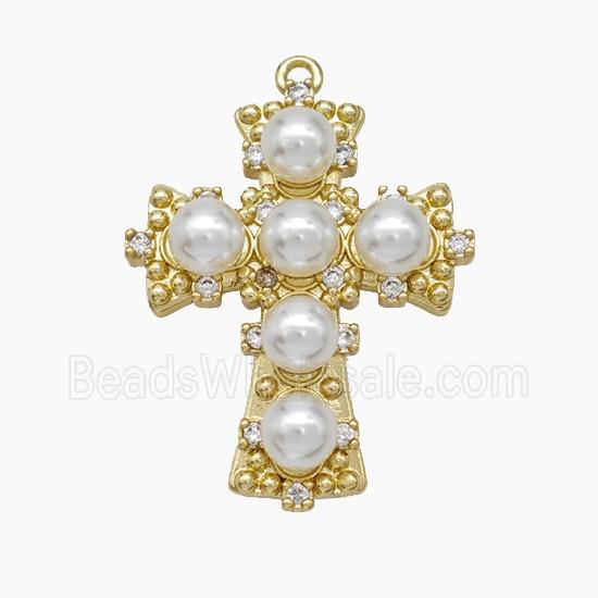 Copper Cross Pendant Pave Pearlized Resin Gold Plated