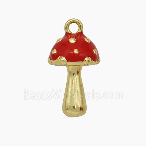 Copper Mushroom Pendant Red Enamel Gold Plated