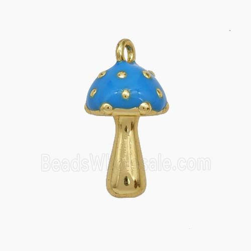 Copper Mushroom Pendant Blue Enamel Gold Plated