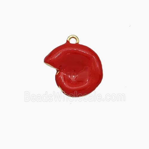 Copper Spiral Shell Pendant Red Enamel Gold Plated