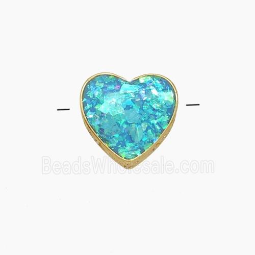Copper Heart Beads Pave Blue FireOpal Gold Plated