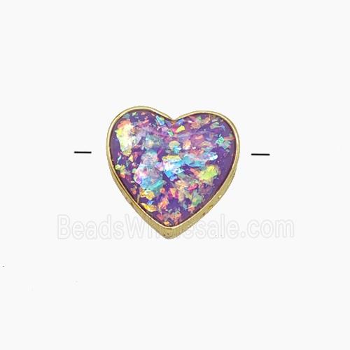 Copper Heart Beads Pave Rainbow FireOpal Gold Plated