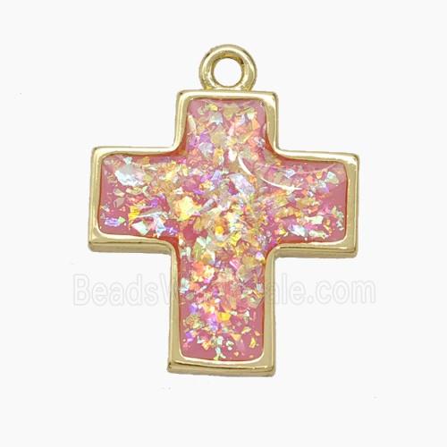 Copper Cross Pendant Pave Pink FireOpal Gold Plated