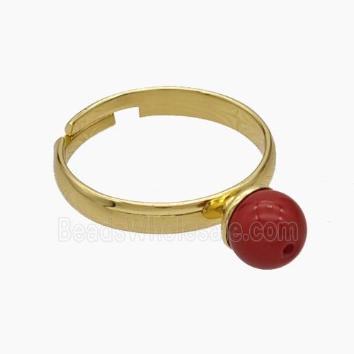 Copper Rings Pave Pearlized Resin Red Adjustable Gold Plated
