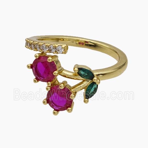 Copper Cherry Rings Pave Zirconia Gold Plated