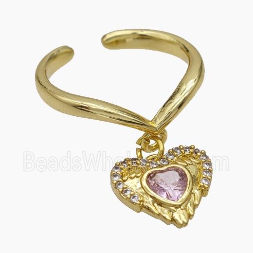 Copper Heart Rings Pave Zirconia Gold Plated