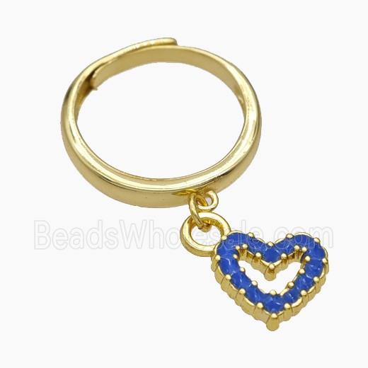 Copper Heart Rings Blue Enamel Gold Plated