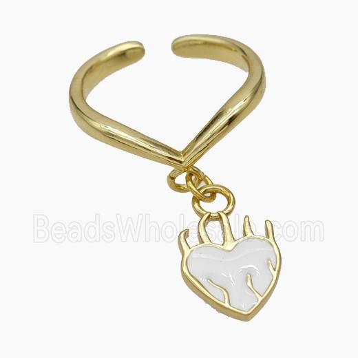 Copper Heart Rings White Enamel Gold Plated