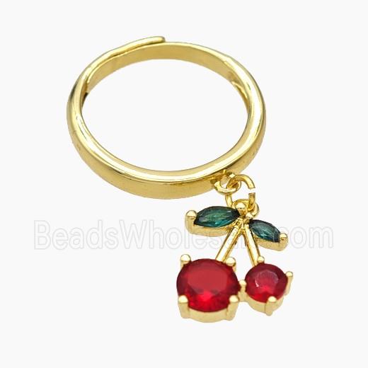 Copper Cherry Rings Pave Zirconia Adjustable Gold Plated